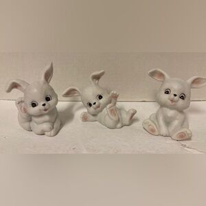 Vtg Bisque Homco #1458 White Bunny Rabbit Figurines Lot of 3
